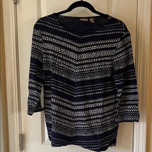 Chico's Dark Blue and White Floral Blouse